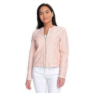 Kate & Mallory Pink Faux Leather Mandarin Collar Zip Jacket Size 1X